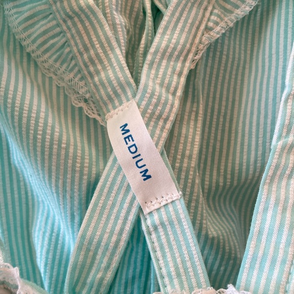 Vintage NWT Seersucker Green White Striped Rufffle Jumpsuit Overalls - Picture 7 of 11